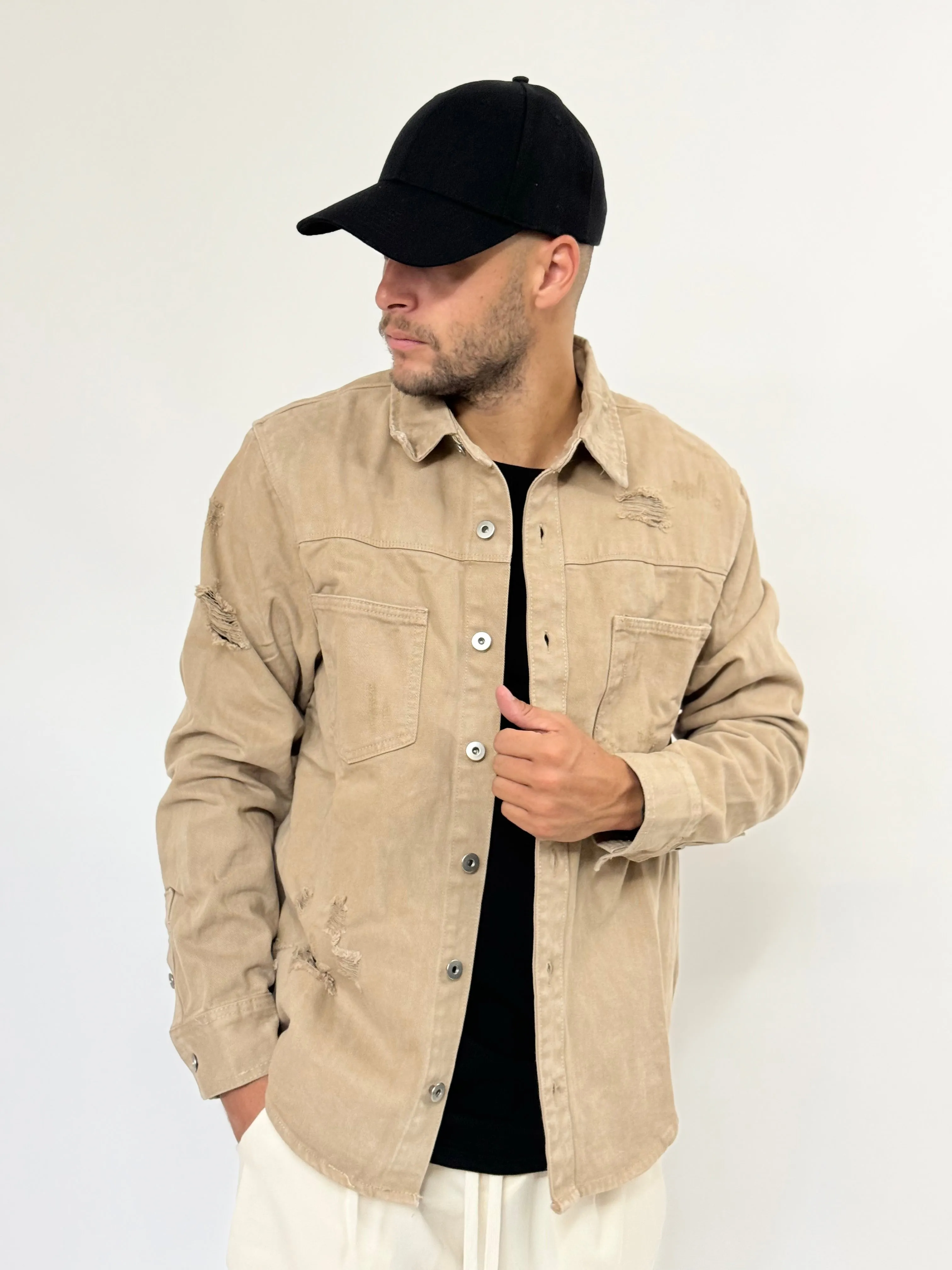Giacca/Camicia B.L di jeans con rotture colorate