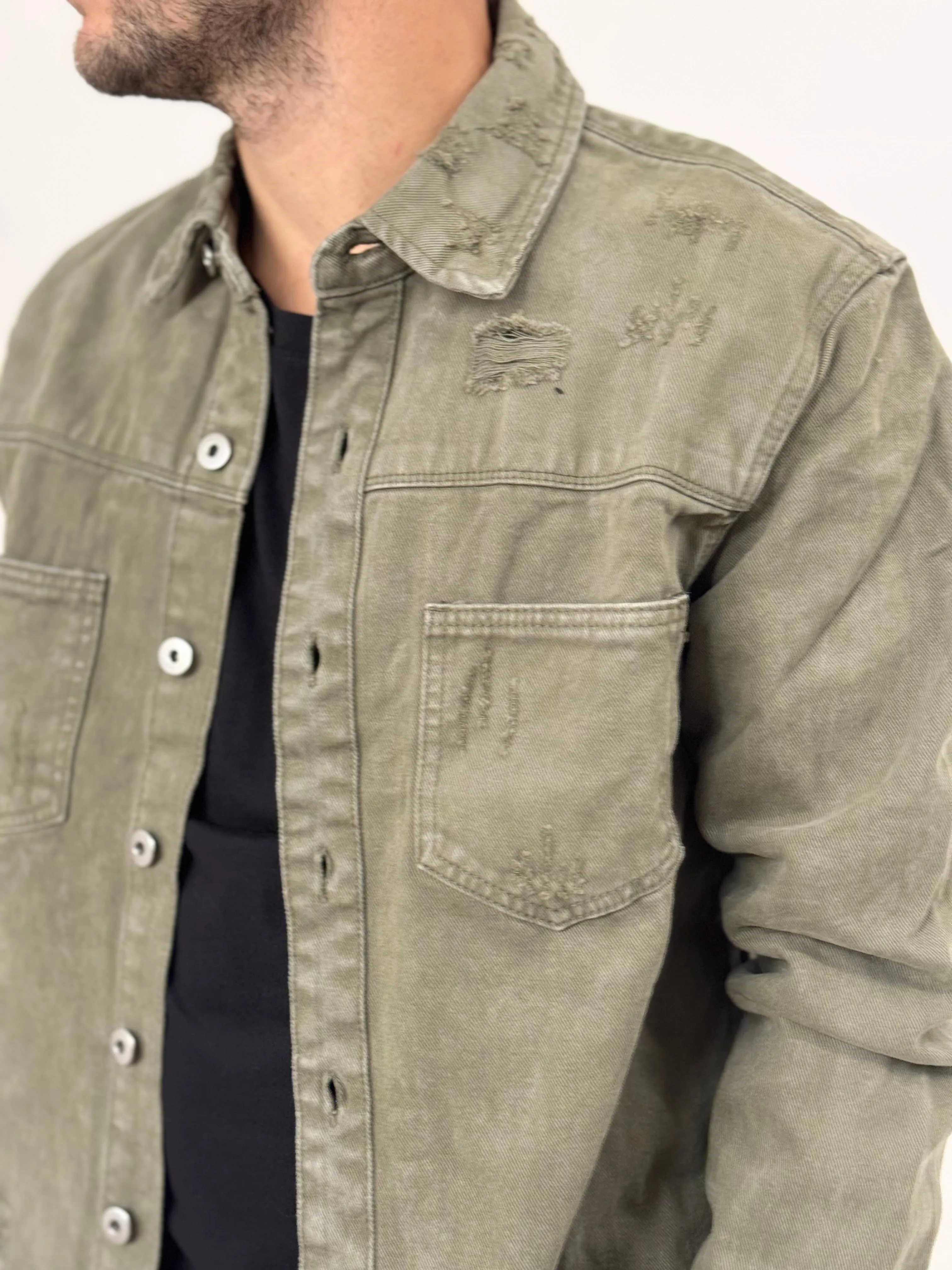 Giacca/Camicia B.L di jeans con rotture colorate