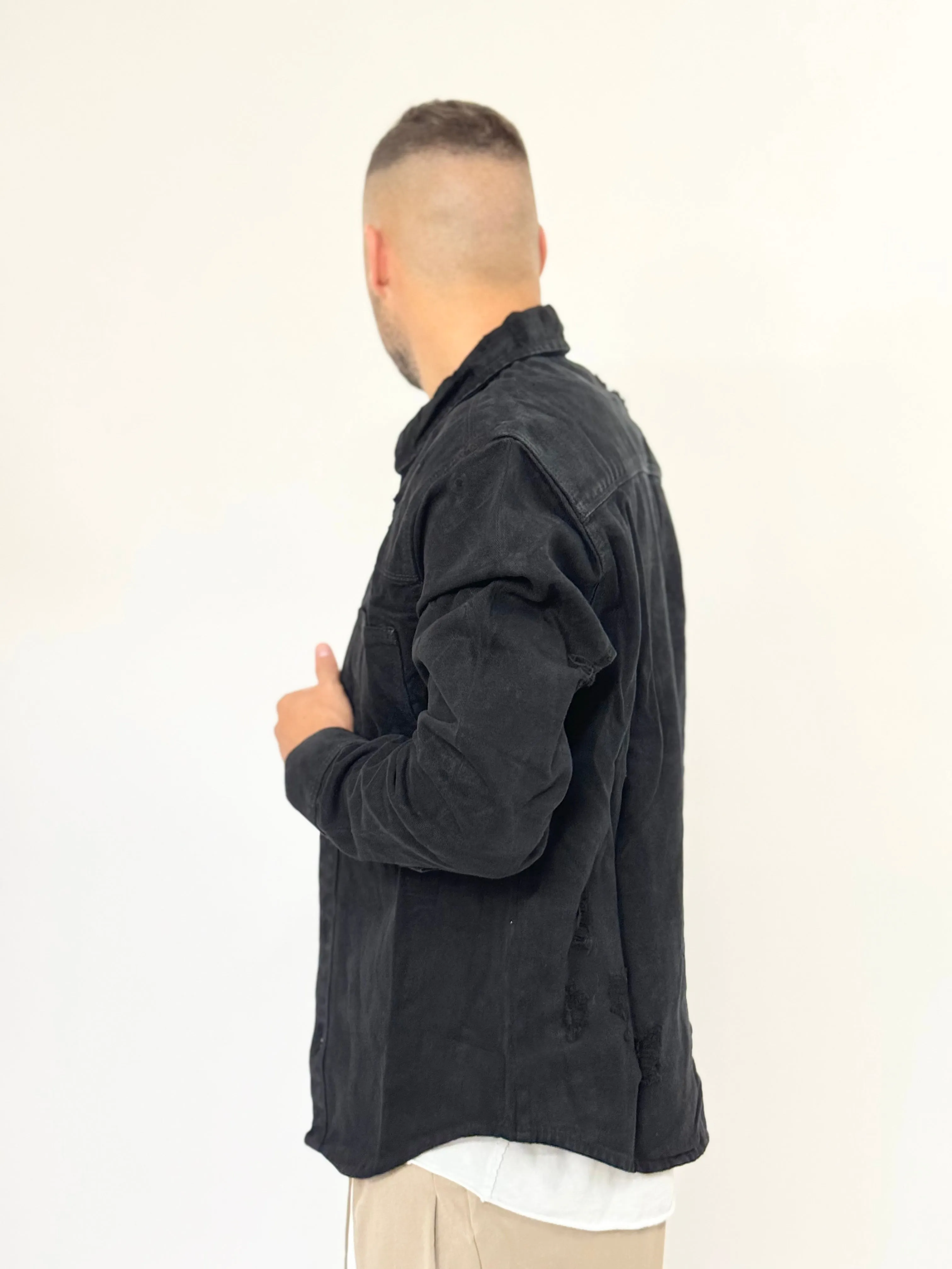 Giacca/Camicia B.L di jeans con rotture colorate