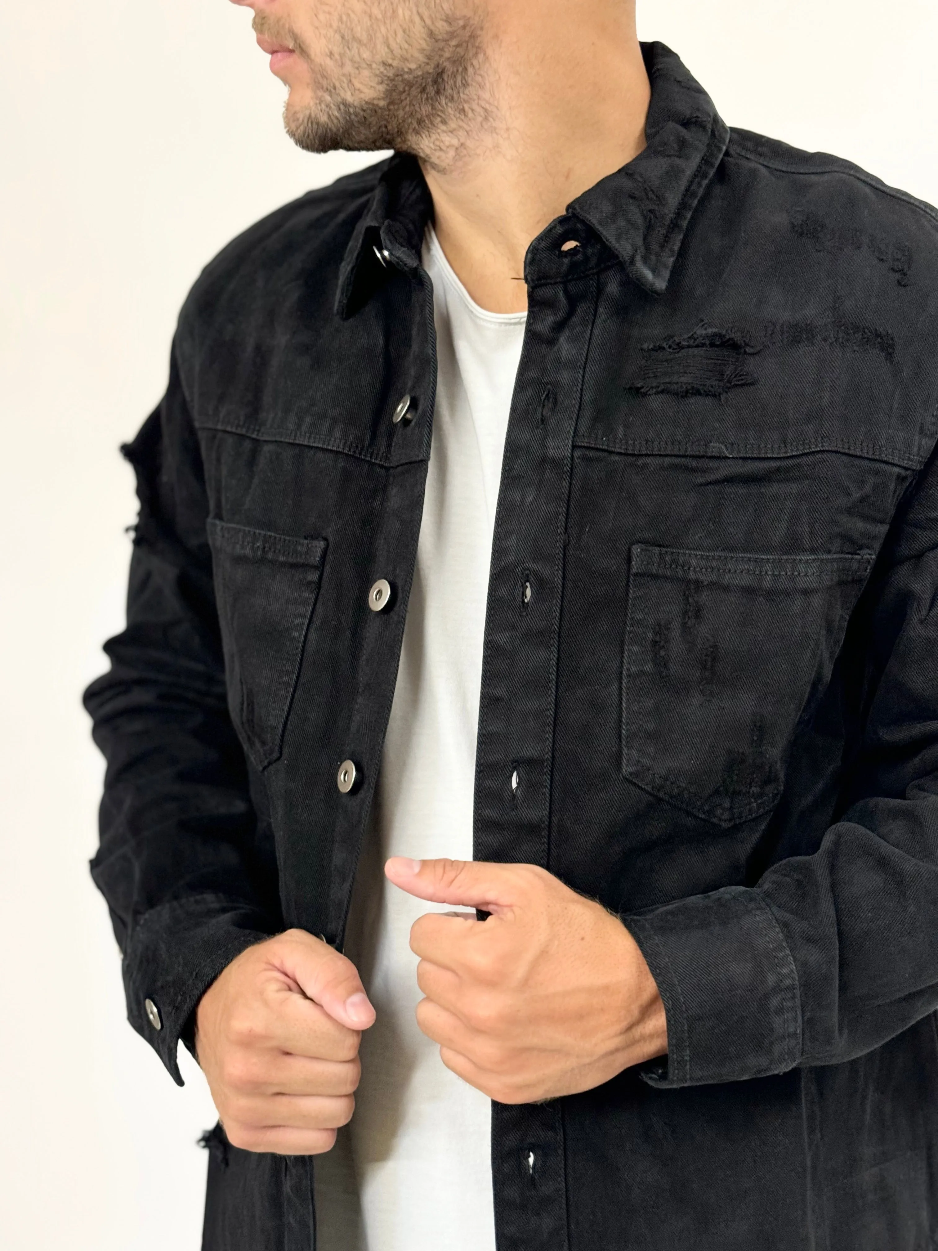 Giacca/Camicia B.L di jeans con rotture colorate