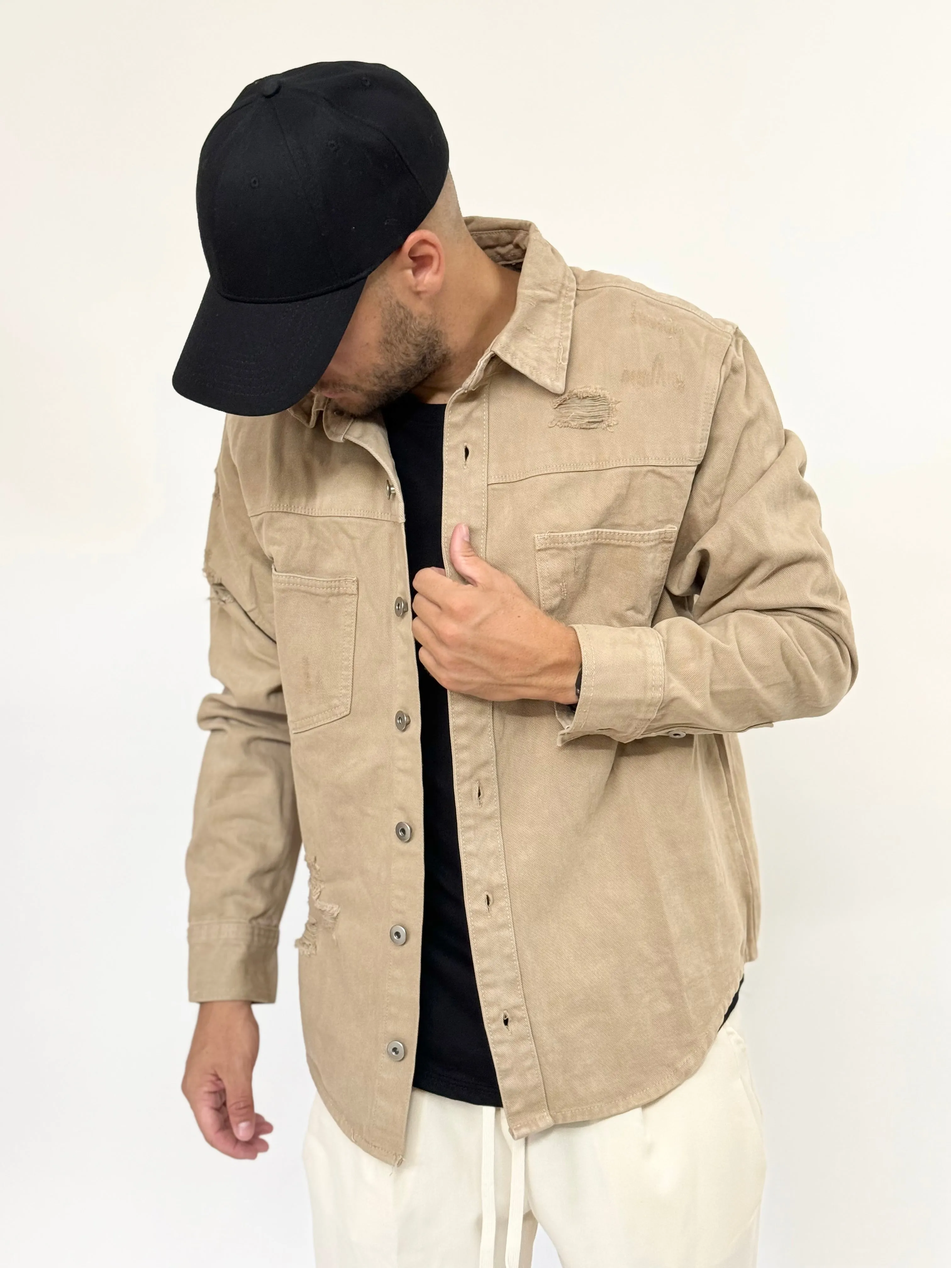 Giacca/Camicia B.L di jeans con rotture colorate