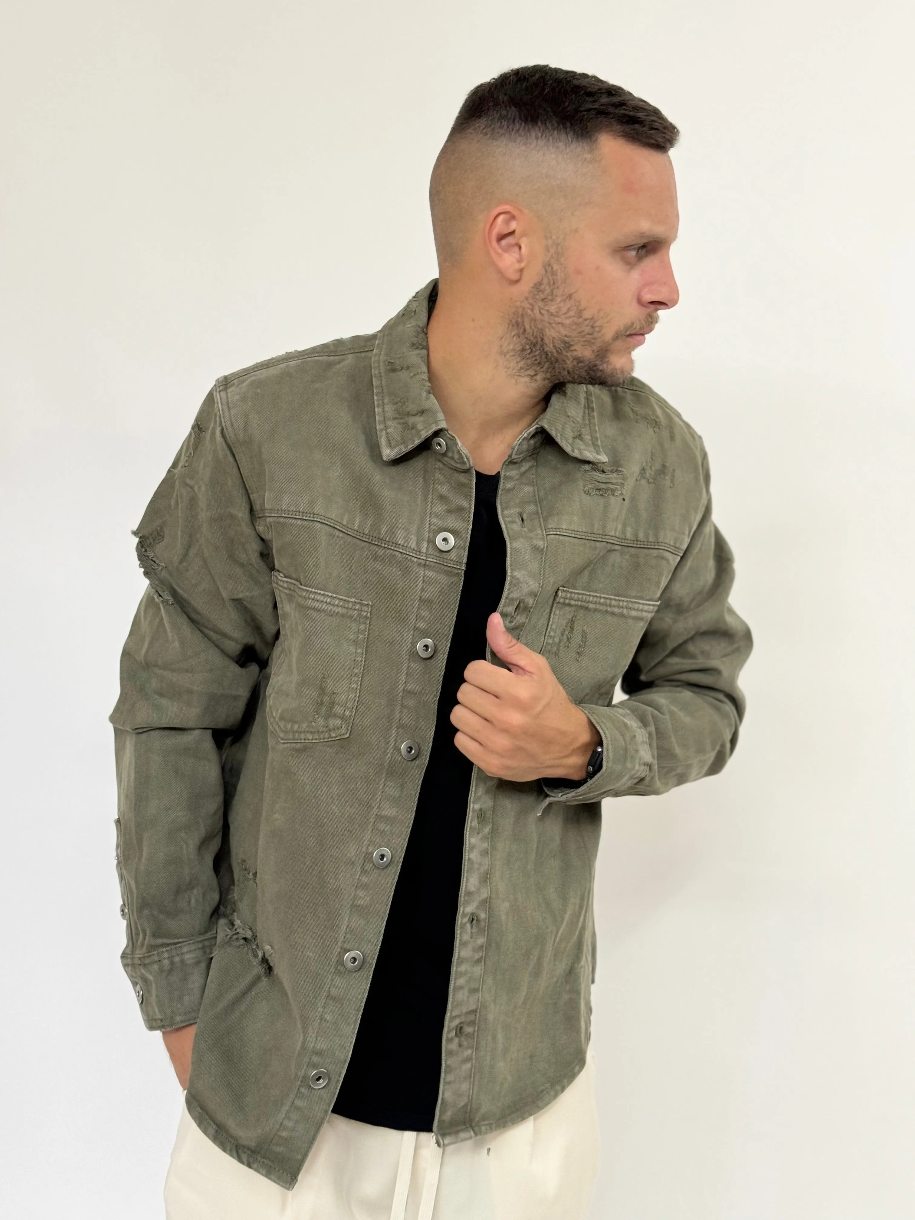Giacca/Camicia B.L di jeans con rotture colorate