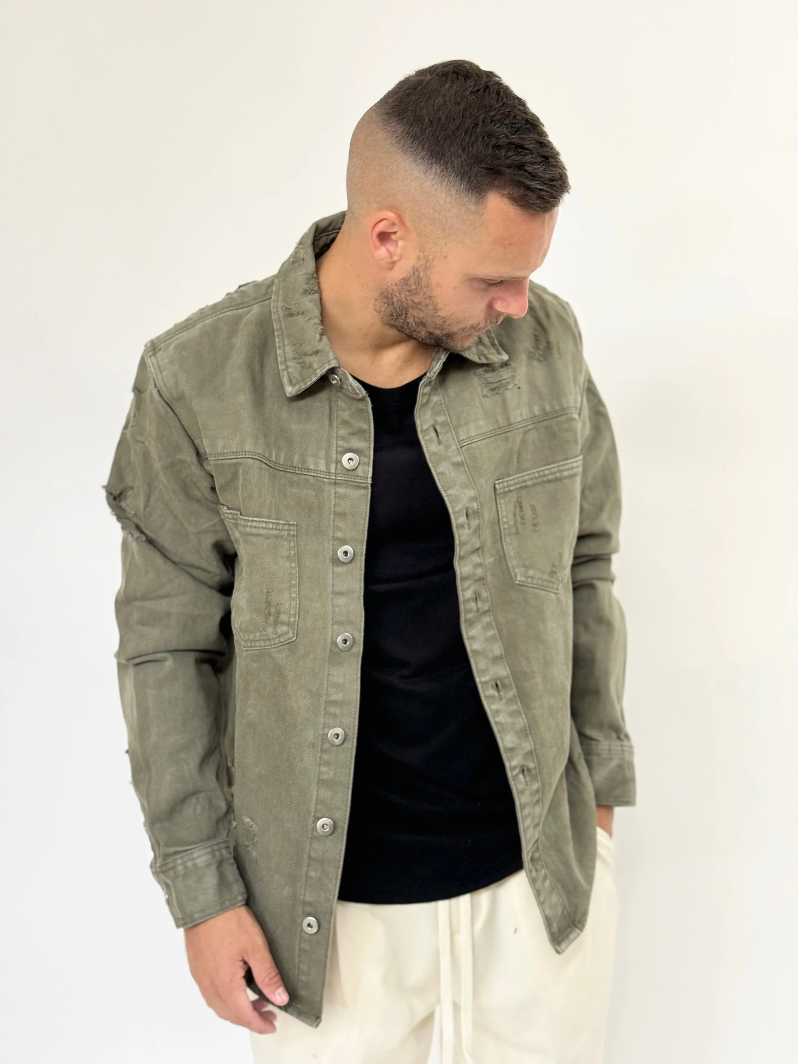 Giacca/Camicia B.L di jeans con rotture colorate