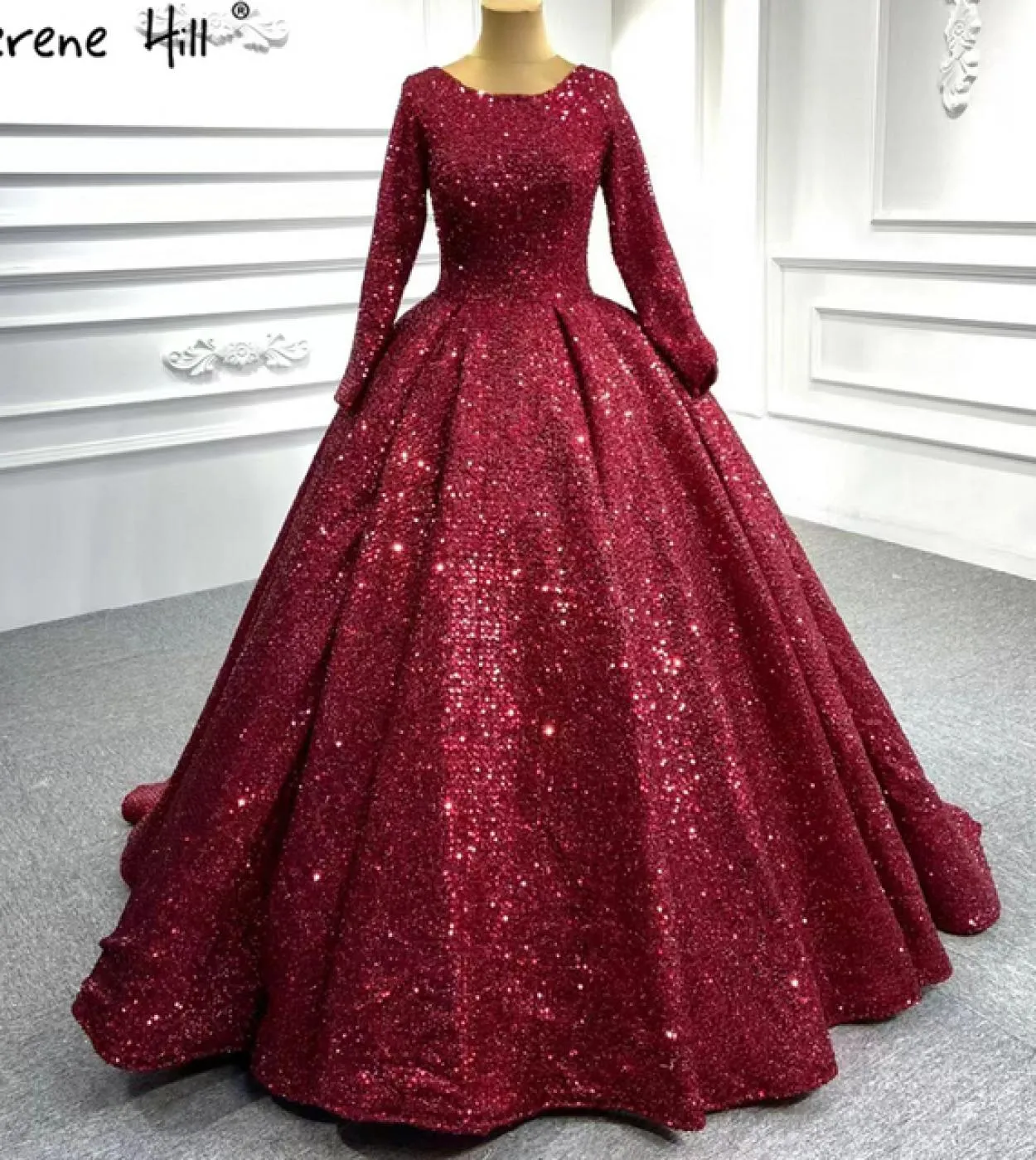 Serene Hill Abiti da sposa di lusso rosso musulmano Abiti da sposa maniche lunghe con perline scintillanti Ha2513 Dres da sposa